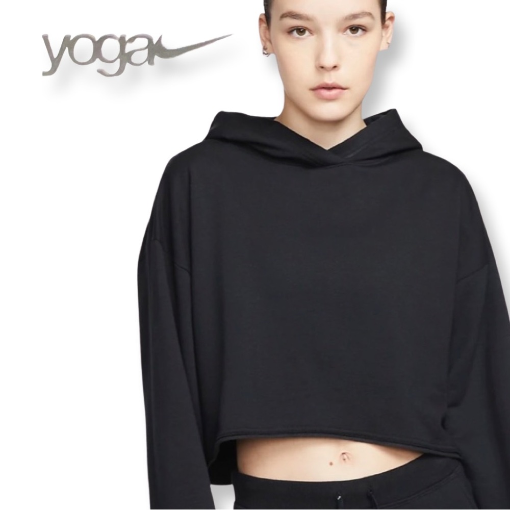 Nike Yoga Luxe Women's Cropped Fleece Hoodie Black/Iron Grey Large - Picture 15 of 16